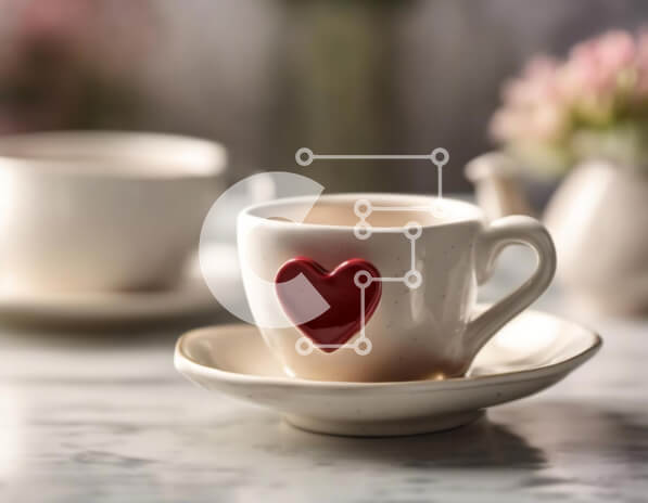 Σετ των 2 Intra Συλλεκτικό Ξύλινο Παζλ Plywood  4mm - Ρομαντικές κούπες καφέ και τσαγιού με διακόσμηση σε σχήμα καρδιάς Σε Ξύλινο Κουτί - Διαστάσεις: 10x10 cm – 25 κομμάτια