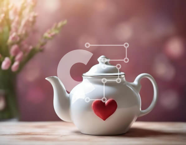 Intra Συλλεκτικό Ξύλινο Παζλ Plywood  4mm - Λευκή τσαγιέρα με κόκκινη λαβή σε σχήμα καρδιάς σε ξύλινο τραπέζι Σε Ξύλινο Κουτί - Διαστάσεις: 10x10 cm – 25 κομμάτια