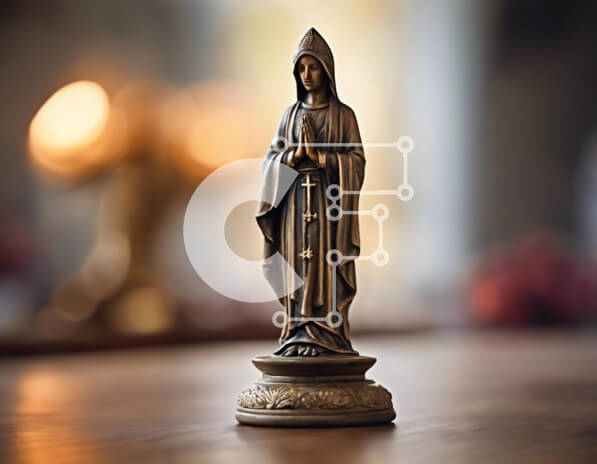 Intra Συλλεκτικό Ξύλινο Παζλ Plywood  4mm - Άγαλμα της Παναγίας σε ξύλινο τραπέζι Σε Ξύλινο Κουτί - Διαστάσεις Puzzle: 10x10 cm – 25 κομμάτια