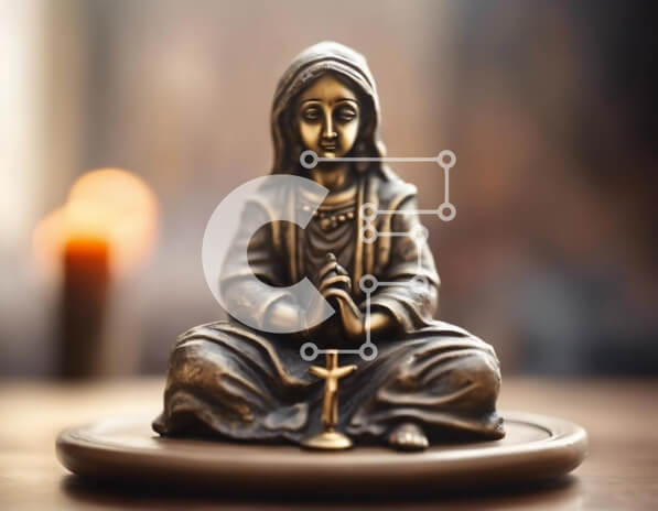 Intra Συλλεκτικό Ξύλινο Παζλ Plywood  4mm - Χάλκινο άγαλμα της Παναγίας στην προσευχή με κεριά Σε Ξύλινο Κουτί - Διαστάσεις Puzzle: 10x10 cm – 25 κομμάτια