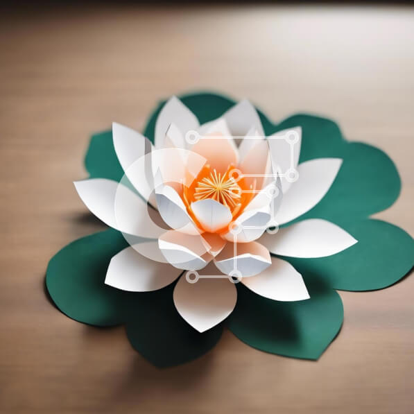 Intra Συλλεκτικό Ξύλινο Παζλ Plywood  4mm - Λουλούδι λωτού από χαρτί σε πορτοκαλί και πράσινο φύλλο Σε Ξύλινο Κουτί - Διαστάσεις: 10x10 cm – 25 κομμάτια