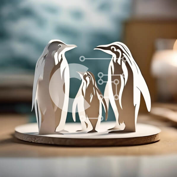 Intra Συλλεκτικό Ξύλινο Παζλ Plywood  4mm - Τρεις πιγκουίνοι χάρτινο κομμένο σε διακοσμητικό βάθρο Σε Ξύλινο Κουτί - Διαστάσεις: 10x10 cm – 25 κομμάτια