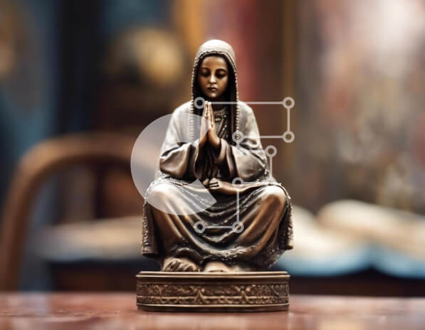 Intra Συλλεκτικό Ξύλινο Παζλ Plywood  4mm - Άγαλμα της Παναγίας σε παλιό ξύλινο τραπέζι Σε Ξύλινο Κουτί - Διαστάσεις Puzzle: 10x10 cm – 25 κομμάτια