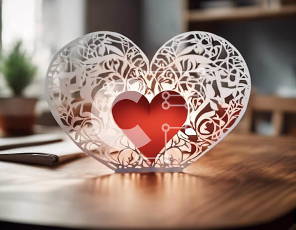 Intra Συλλεκτικό Ξύλινο Παζλ Plywood  4mm - Χάρτινο κόψιμο σε σχήμα καρδιάς σε ανοιχτό ξύλινο τραπέζι Σε Ξύλινο Κουτί - Διαστάσεις: 10x10 cm – 25 κομμάτια