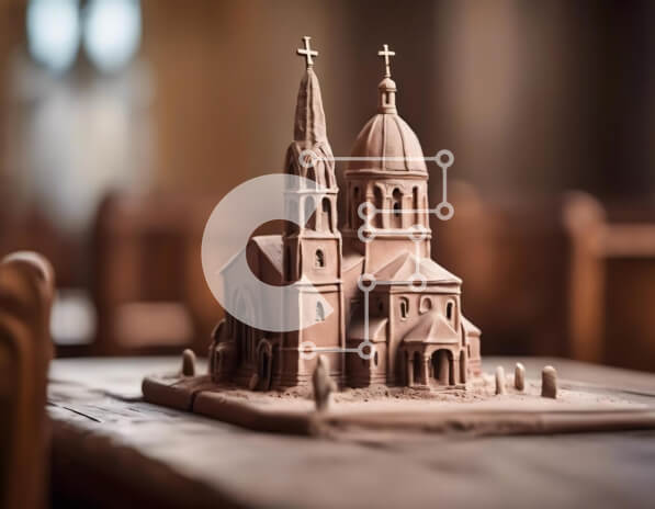 Intra Συλλεκτικό Ξύλινο Παζλ Plywood  4mm - Μικρό μοντέλο εκκλησίας σοκολάτας σε ξύλινο τραπέζι Σε Ξύλινο Κουτί - Διαστάσεις Puzzle: 10x10 cm – 25 κομμάτια