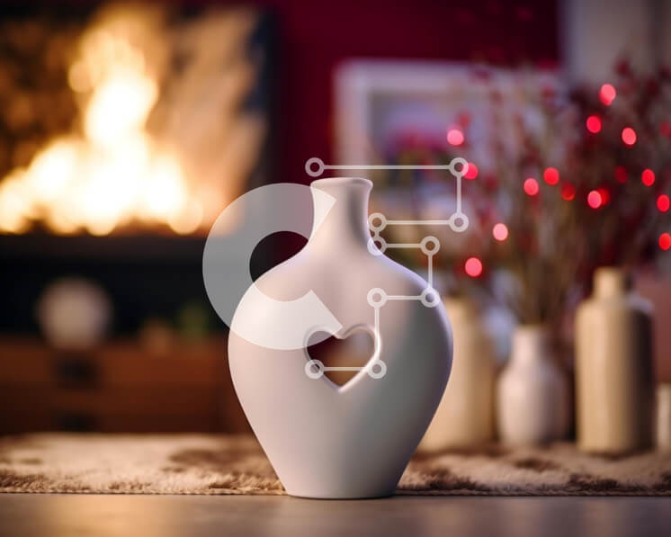 Intra Συλλεκτικό Ξύλινο Παζλ Plywood  4mm - Λευκό βάζο με σχέδιο σε σχήμα καρδιάς στο τραπέζι Σε Ξύλινο Κουτί - Διαστάσεις Puzzle: 10x10 cm – 25 κομμάτια