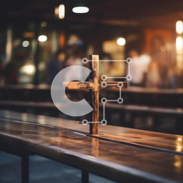 Intra Συλλεκτικό Ξύλινο Παζλ Plywood  4mm - Ξύλινος Σταυρός σε Εσωτερικό σκηνικό με κόσμο που μαζεύεται τριγύρω Σε Ξύλινο Κουτί - Διαστάσεις Puzzle: 10x10 cm – 25 κομμάτια