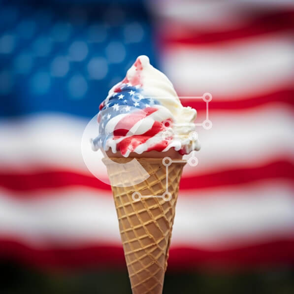 Σετ των 2 Intra Συλλεκτικό Ξύλινο Παζλ Plywood  4mm - Κώνος παγωτού αμερικανικής σημαίας για την ημέρα της ανεξαρτησίας Σε Ξύλινο Κουτί - Διαστάσεις: 10x10 cm – 25 κομμάτια