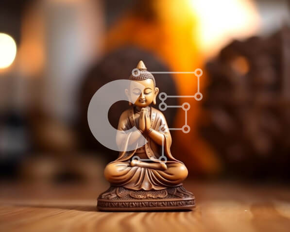 Intra Συλλεκτικό Ξύλινο Παζλ Plywood  4mm - Μικρό άγαλμα του Βούδα σε ξύλινο τραπέζι με κηροπήγια Σε Ξύλινο Κουτί - Διαστάσεις Puzzle: 10x10 cm – 25 κομμάτια