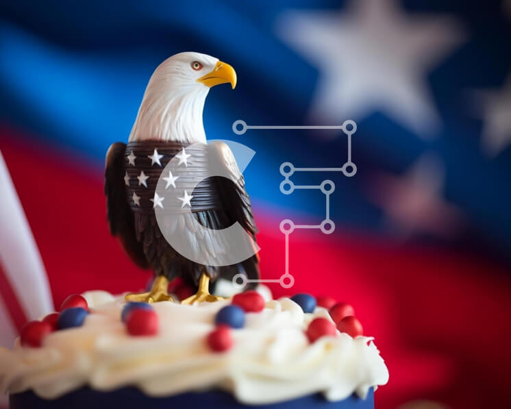 Intra Συλλεκτικό Ξύλινο Παζλ Plywood  4mm - Τούρτα για την ημέρα της ανεξαρτησίας με ειδώλιο αετού και αμερικανική σημαία Σε Ξύλινο Κουτί - Διαστάσεις: 10x10 cm – 25 κομμάτια