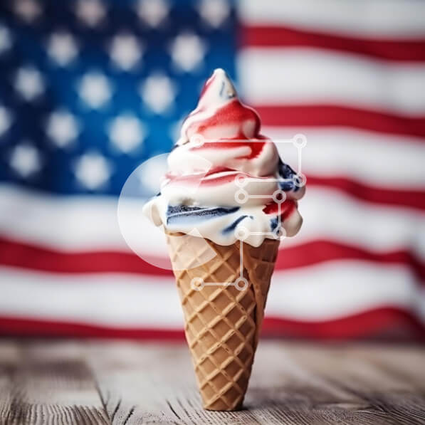Intra Συλλεκτικό Ξύλινο Παζλ Plywood  4mm - Πατριωτικό χωνάκι παγωτού 4ης Ιουλίου με αμερικανική σημαία Σε Ξύλινο Κουτί - Διαστάσεις: 10x10 cm – 25 κομμάτια