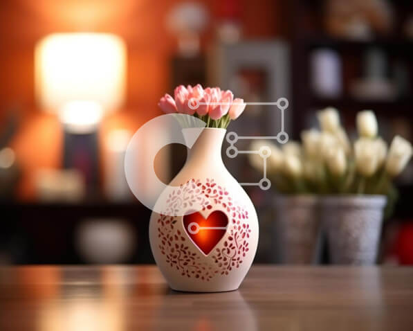 Intra Συλλεκτικό Ξύλινο Παζλ Plywood  4mm - Λευκό βάζο με ροζ λουλούδια στο τραπέζι Σε Ξύλινο Κουτί - Διαστάσεις: 10x10 cm – 25 κομμάτια