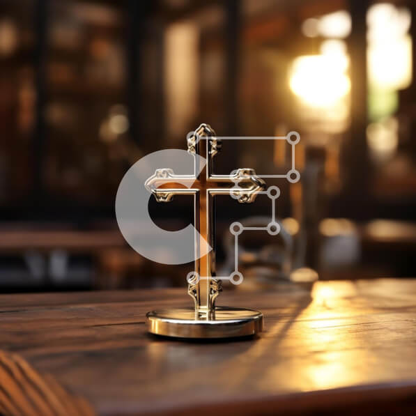 Intra Συλλεκτικό Ξύλινο Παζλ Plywood  4mm - Χρυσός σταυρός σε αντίκες ξύλινο τραπέζι Σε Ξύλινο Κουτί - Διαστάσεις Puzzle: 10x10 cm – 25 κομμάτια