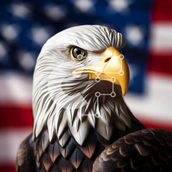 Intra Συλλεκτικό Ξύλινο Παζλ Plywood  4mm - Άγαλμα αετού με φόντο αμερικανική σημαία Σε Ξύλινο Κουτί - Διαστάσεις: 10x10 cm – 25 κομμάτια