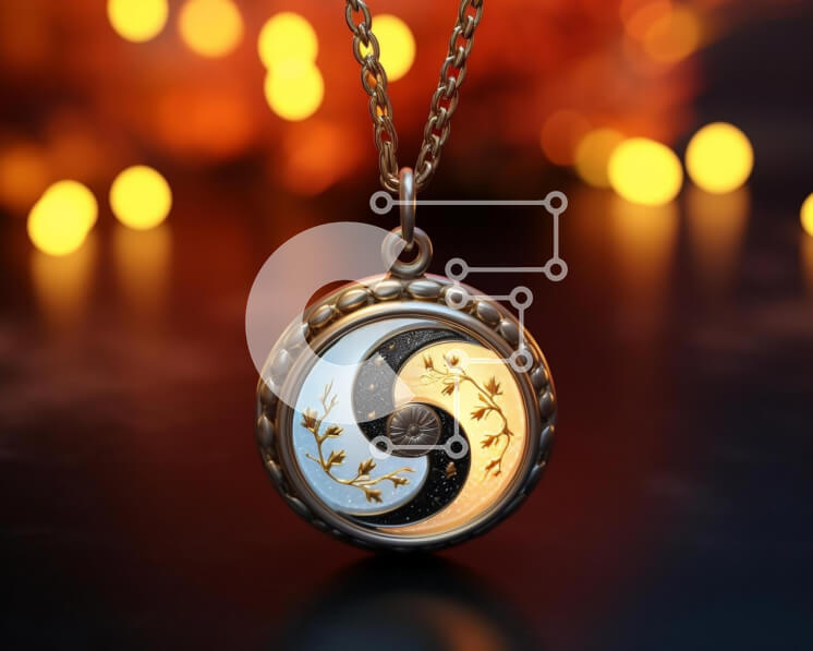 Σετ των 2 Intra Συλλεκτικό Ξύλινο Παζλ Plywood  4mm - Κολιέ με κρεμαστό κόσμημα Yin-Yang σε χρυσό χρώμα με φώτα Σε Ξύλινο Κουτί - Διαστάσεις: 10x10 cm – 25 κομμάτια