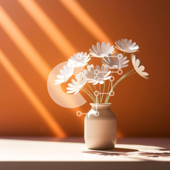 Intra Συλλεκτικό Ξύλινο Παζλ Plywood  4mm - Λουλούδια από Λευκή Βίβλο σε βάζο με φόντο πορτοκαλί τοίχου Σε Ξύλινο Κουτί - Διαστάσεις Puzzle: 10x10 cm – 25 κομμάτια