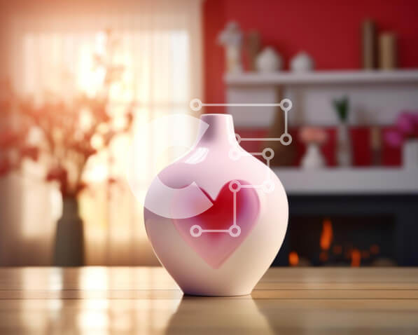 Intra Συλλεκτικό Ξύλινο Παζλ Plywood  4mm - Διακόσμηση του Αγίου Βαλεντίνου με βάζο σε σχήμα καρδιάς και τζάκι Σε Ξύλινο Κουτί - Διαστάσεις Puzzle: 10x10 cm – 25 κομμάτια