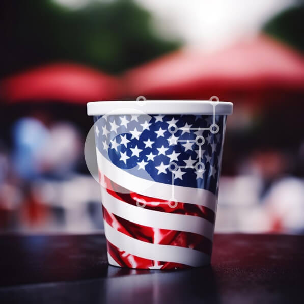 Intra Συλλεκτικό Ξύλινο Παζλ Plywood  4mm - Χάρτινο κύπελλο αμερικανικής σημαίας στο τραπέζι με ομπρέλες Σε Ξύλινο Κουτί - Διαστάσεις: 10x10 cm – 25 κομμάτια