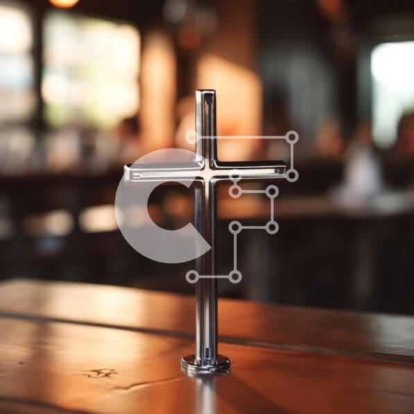 Intra Συλλεκτικό Ξύλινο Παζλ Plywood  4mm - Μεταλλικός σταυρός σε τραπέζι από ξύλο βελανιδιάς Σε Ξύλινο Κουτί - Διαστάσεις Puzzle: 10x10 cm – 25 κομμάτια