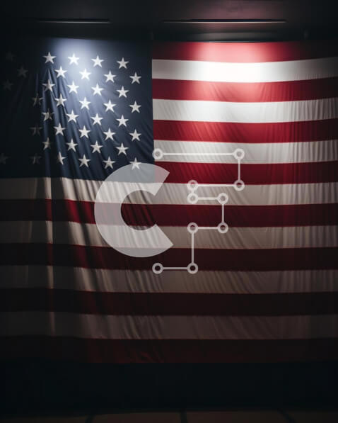 Intra Συλλεκτικό Ξύλινο Παζλ Plywood  4mm - Έντονα φωτισμένη αμερικανική σημαία σε ένα σκοτεινό δωμάτιο Σε Ξύλινο Κουτί - Διαστάσεις Puzzle: 10x10 cm – 25 κομμάτια