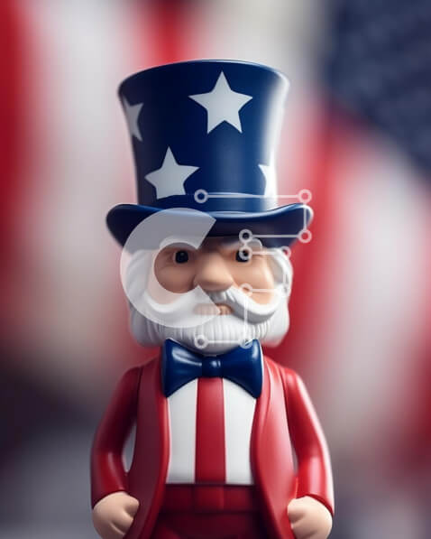 Intra Συλλεκτικό Ξύλινο Παζλ Plywood  4mm - Το ειδώλιο του θείου μπροστά από την αμερικανική σημαία Σε Ξύλινο Κουτί - Διαστάσεις: 10x10 cm – 25 κομμάτια