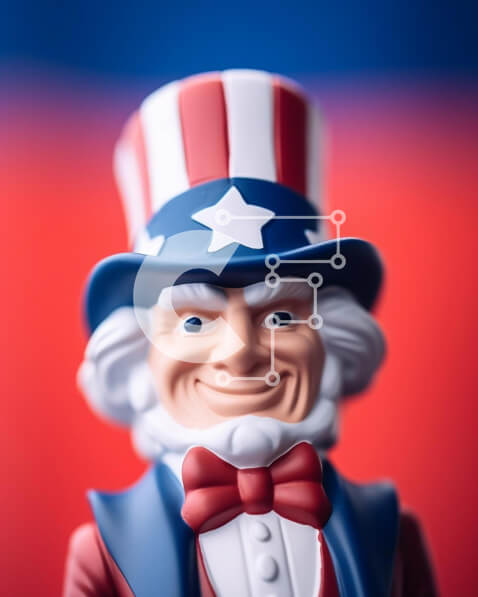 Intra Συλλεκτικό Ξύλινο Παζλ Plywood  4mm - Φιγούρα παιχνιδιών του θείου Σαμ με καπέλο αμερικανικής σημαίας και παπιγιόν Σε Ξύλινο Κουτί - Διαστάσεις: 10x10 cm – 25 κομμάτια