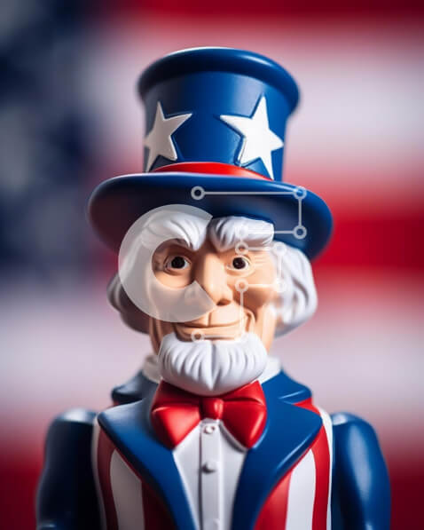 Intra Συλλεκτικό Ξύλινο Παζλ Plywood  4mm - Άγαλμα παιχνιδιών θείου Σαμ με φόντο αμερικανικής σημαίας Σε Ξύλινο Κουτί - Διαστάσεις: 10x10 cm – 25 κομμάτια