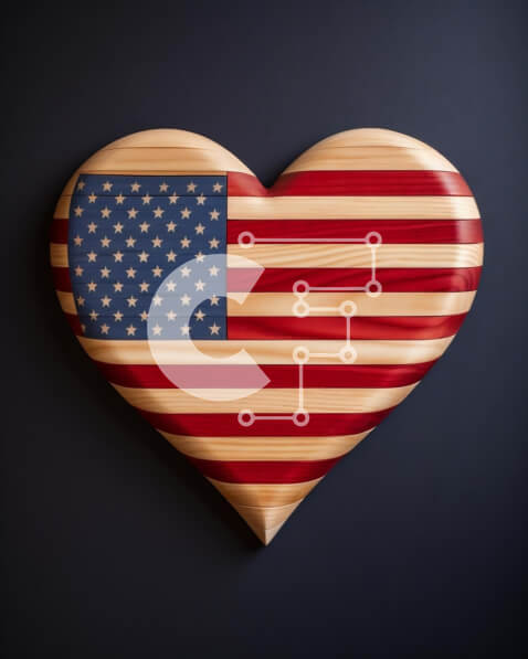 Intra Συλλεκτικό Ξύλινο Παζλ Plywood  4mm - Σημαία των ΗΠΑ σε σχήμα καρδιάς για τον εορτασμό της Ημέρας της Ανεξαρτησίας Σε Ξύλινο Κουτί - Διαστάσεις: 10x10 cm – 25 κομμάτια