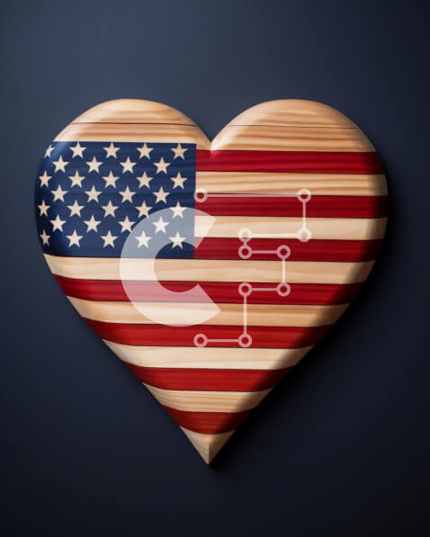 Intra Συλλεκτικό Ξύλινο Παζλ Plywood  4mm - Ξύλινο σύμβολο αμερικανικής σημαίας σε σχήμα καρδιάς Σε Ξύλινο Κουτί - Διαστάσεις: 10x10 cm – 25 κομμάτια