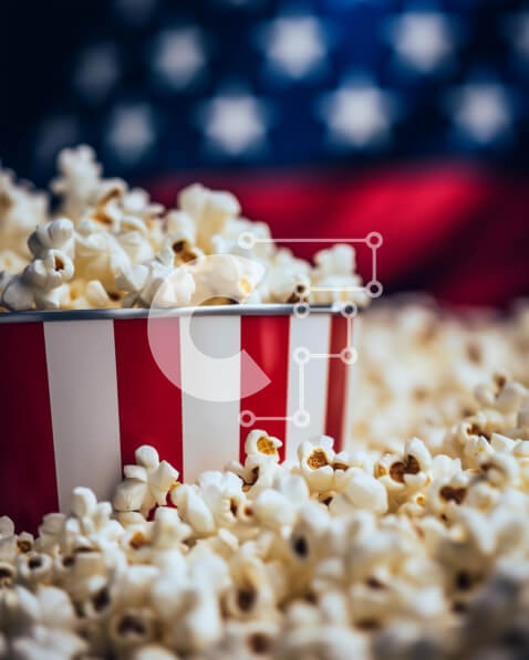 Σετ των 2 Intra Συλλεκτικό Ξύλινο Παζλ Plywood  4mm - Κάδος ποπ κορν με φόντο αμερικανικής σημαίας Σε Ξύλινο Κουτί - Διαστάσεις: 10x10 cm – 25 κομμάτια