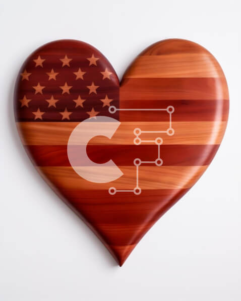 Intra Συλλεκτικό Ξύλινο Παζλ Plywood  4mm - Ξύλινη διακόσμηση αμερικανικής σημαίας σε σχήμα καρδιάς Σε Ξύλινο Κουτί - Διαστάσεις: 10x10 cm – 25 κομμάτια