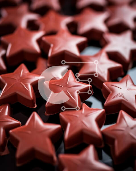 Σετ των 2 Intra Συλλεκτικό Ξύλινο Παζλ Plywood  4mm - Διάσπαρτες σοκολάτες σε σχήμα κόκκινου αστεριού Σε Ξύλινο Κουτί - Διαστάσεις: 10x10 cm – 25 κομμάτια