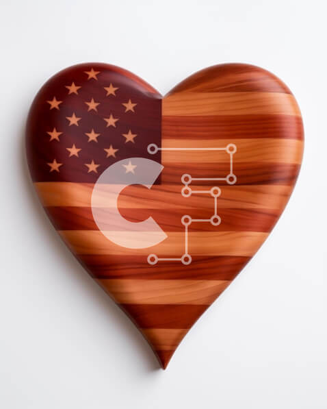 Intra Συλλεκτικό Ξύλινο Παζλ Plywood  4mm - Διακόσμηση με ξύλινη καρδιά με αμερικανική σημαία Σε Ξύλινο Κουτί - Διαστάσεις: 10x10 cm – 25 κομμάτια