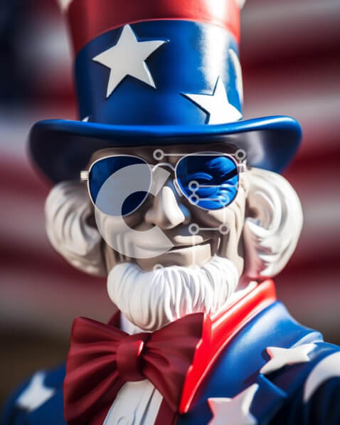 Intra Συλλεκτικό Ξύλινο Παζλ Plywood  4mm - Χαμογελαστό άγαλμα θείου Σαμ με γυαλιά ηλίου και αμερικανική σημαία Σε Ξύλινο Κουτί - Διαστάσεις Puzzle: 10x10 cm – 25 κομμάτια