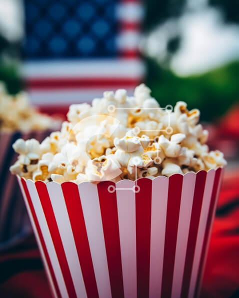 Intra Συλλεκτικό Ξύλινο Παζλ Plywood  4mm - Πατριωτικά μπολ ποπ κορν με φόντο αμερικανικής σημαίας Σε Ξύλινο Κουτί - Διαστάσεις: 10x10 cm – 25 κομμάτια