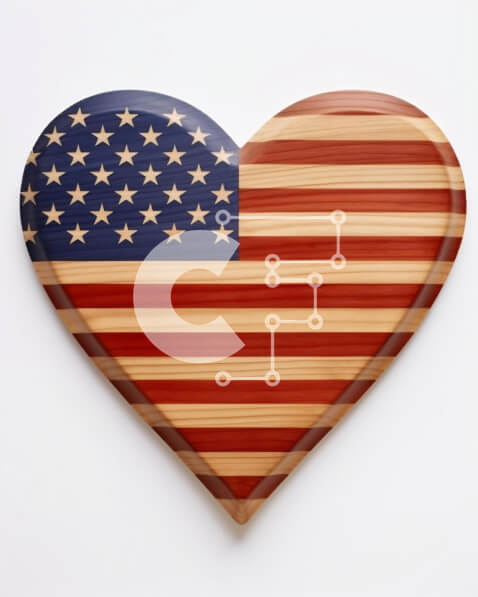 Intra Συλλεκτικό Ξύλινο Παζλ Plywood  4mm - Διακόσμηση σημαίας ΗΠΑ σε σχήμα καρδιάς Σε Ξύλινο Κουτί - Διαστάσεις: 10x10 cm – 25 κομμάτια