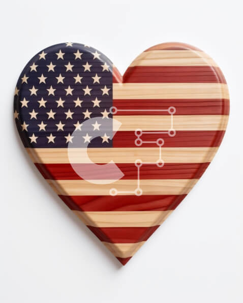 Intra Συλλεκτικό Ξύλινο Παζλ Plywood  4mm - Ξύλινο ντεκόρ σημαίας ΗΠΑ σε σχήμα καρδιάς Σε Ξύλινο Κουτί - Διαστάσεις Puzzle: 10x10 cm – 25 κομμάτια