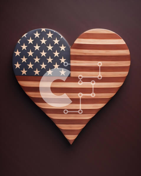Intra Συλλεκτικό Ξύλινο Παζλ Plywood  4mm - Διακόσμηση σημαίας Ηνωμένων Πολιτειών σε σχήμα καρδιάς Σε Ξύλινο Κουτί - Διαστάσεις: 10x10 cm – 25 κομμάτια