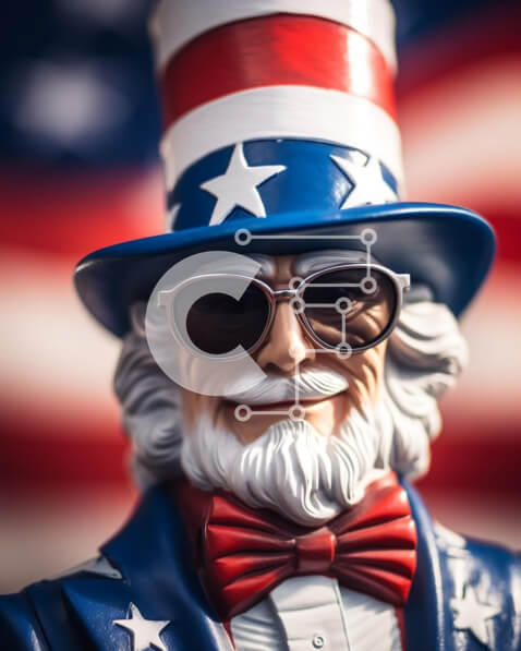 Intra Συλλεκτικό Ξύλινο Παζλ Plywood  4mm - Άγαλμα θείου Σαμ με αμερικανική σημαία και γυαλιά ηλίου Σε Ξύλινο Κουτί - Διαστάσεις Puzzle: 10x10 cm – 25 κομμάτια