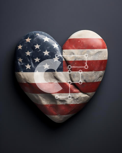 Intra Συλλεκτικό Ξύλινο Παζλ Plywood  4mm - Βράχος σε σχήμα καρδιάς με αμερικανική σημαία Σε Ξύλινο Κουτί - Διαστάσεις Puzzle: 10x10 cm – 25 κομμάτια