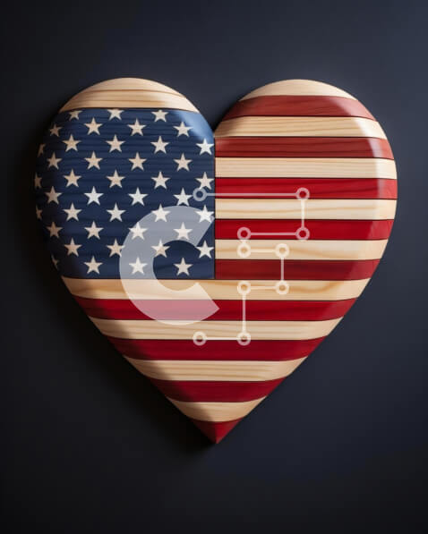 Intra Συλλεκτικό Ξύλινο Παζλ Plywood  4mm - Σημαία των ΗΠΑ σε σχήμα καρδιάς για τον εορτασμό της Ημέρας της Ανεξαρτησίας Σε Ξύλινο Κουτί - Διαστάσεις: 10x10 cm – 25 κομμάτια