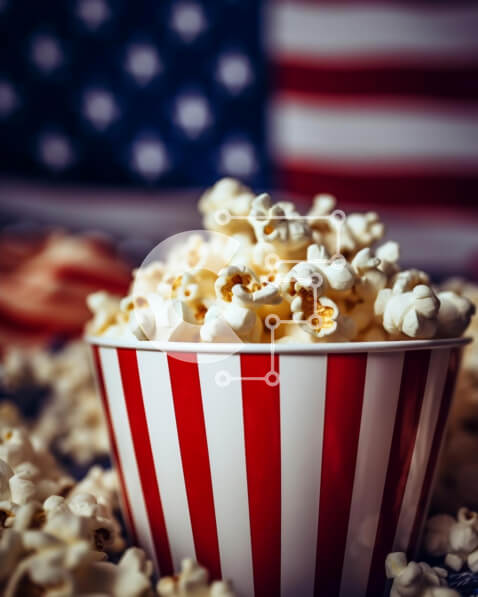 Σετ των 2 Intra Συλλεκτικό Ξύλινο Παζλ Plywood  4mm - Μπολ ποπ κορν με αμερικανική σημαία Σε Ξύλινο Κουτί - Διαστάσεις: 10x10 cm – 25 κομμάτια