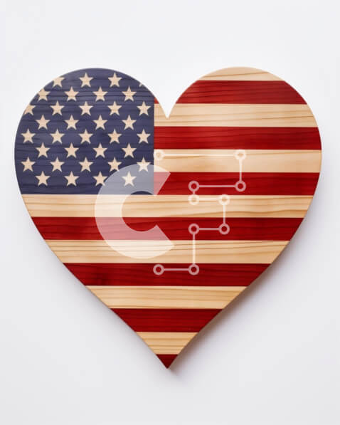 Intra Συλλεκτικό Ξύλινο Παζλ Plywood  4mm - Σχήμα καρδιάς αμερικανικής σημαίας σε άσπρο φόντο Σε Ξύλινο Κουτί - Διαστάσεις: 10x10 cm – 25 κομμάτια