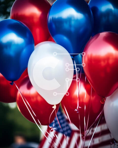 Intra Συλλεκτικό Ξύλινο Παζλ Plywood  4mm - Πατριωτικά μπαλόνια και αμερικανική σημαία Σε Ξύλινο Κουτί - Διαστάσεις: 10x10 cm – 25 κομμάτια