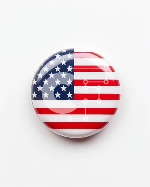 Intra Συλλεκτικό Ξύλινο Παζλ Plywood  4mm - Κουμπί με τη σημαία των Ηνωμένων Πολιτειών Σε Ξύλινο Κουτί - Διαστάσεις Puzzle: 10x10 cm – 25 κομμάτια