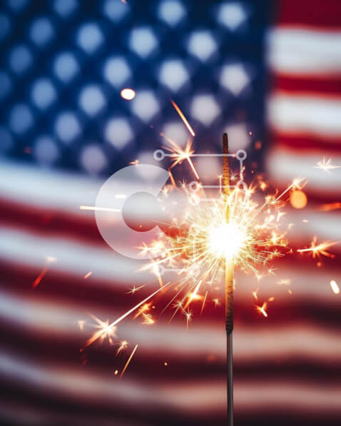 Intra Συλλεκτικό Ξύλινο Παζλ Plywood  4mm - Πατριωτικό βεγγαλικό με αμερικανική σημαία Σε Ξύλινο Κουτί - Διαστάσεις: 10x10 cm – 25 κομμάτια