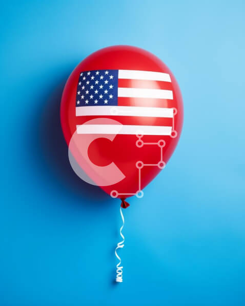 Intra Συλλεκτικό Ξύλινο Παζλ Plywood  4mm - Κόκκινο μπαλόνι με τη σημαία των Ηνωμένων Πολιτειών Σε Ξύλινο Κουτί - Διαστάσεις: 10x10 cm – 25 κομμάτια