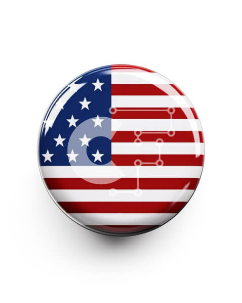 Intra Συλλεκτικό Ξύλινο Παζλ Plywood  4mm - Κουμπί με τη σημαία των Ηνωμένων Πολιτειών Σε Ξύλινο Κουτί - Διαστάσεις: 10x10 cm – 25 κομμάτια