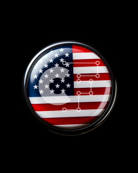 Intra Συλλεκτικό Ξύλινο Παζλ Plywood  4mm - Κουμπί αμερικανικής σημαίας σε μαύρο φόντο Σε Ξύλινο Κουτί - Διαστάσεις Puzzle: 10x10 cm – 25 κομμάτια