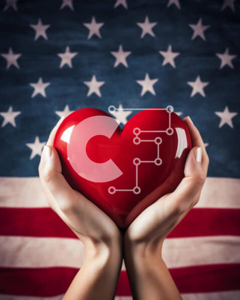 Intra Συλλεκτικό Ξύλινο Παζλ Plywood  4mm - Πατριωτική Υποστήριξη για την Ημέρα της Ανεξαρτησίας με Καρδιά και Αμερικανική Σημαία Σε Ξύλινο Κουτί - Διαστάσεις: 10x10 cm – 25 κομμάτια